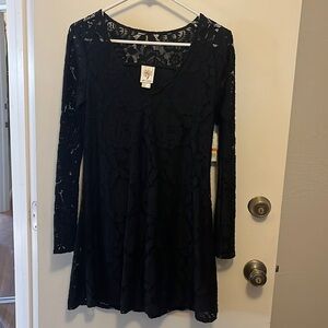 Long sleeve black lace dress